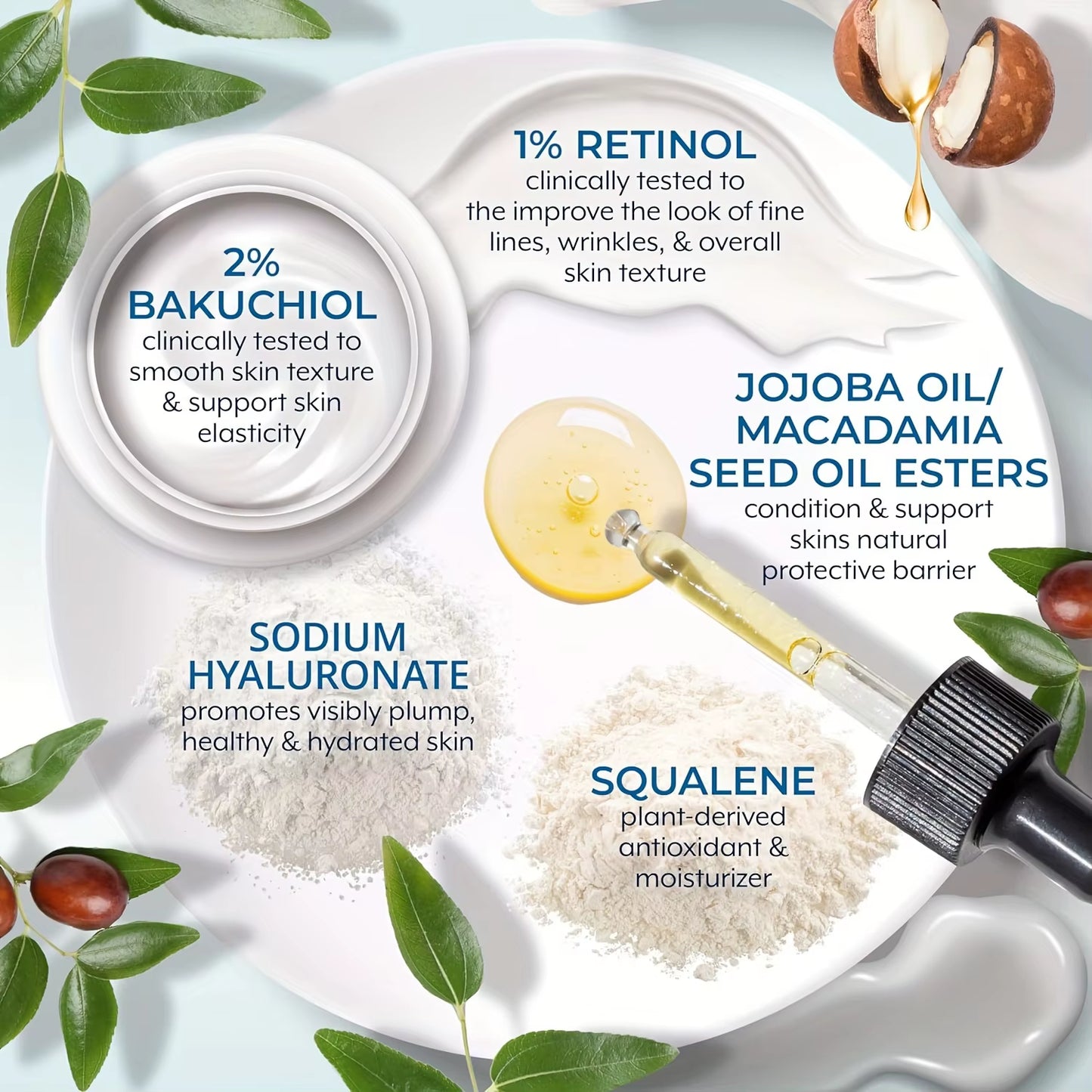 Retinol anti Aging Cream Serum with Retinol, Bakuchiol, and Hyaluronic Acid to Fight Fine Lines and Wrinkles